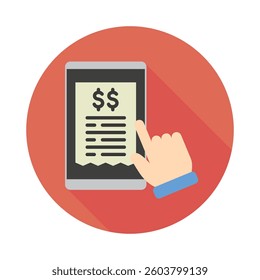 Digital Invoice rounded flat mini illustration color icon, use for economy, business, finance, ecommerce, payment service UI, UX kit, app and web development, digital or print.