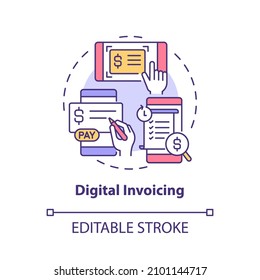 Digital invoicing concept icon. Paperless solution. Touchless system abstract idea thin line illustration. Isolated outline drawing. Editable stroke. Roboto-Medium, Myriad Pro-Bold fonts used