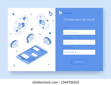 Digital Isometric Design Concept Set Of 3d Icons For Mobile Chat App,ready To Use Sign In,create Account,online Registration Form.Isometric Social Marketing Symbols,internet Page Web Online Concept