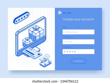 Digital Isometric Design Concept Set Of Online Store Delivery App 3d Icons,ready To Use Sign Up,create Account,online Registration Form.Isometric Business Financial Symbols,internet Page Concept