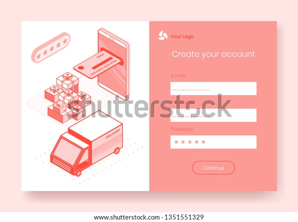 Digital isometric design concept set of mobile\
store delivery app 3d icons,ready to use sign up,create\
account,online registration form.Isometric business financial\
symbols,online web page\
concept