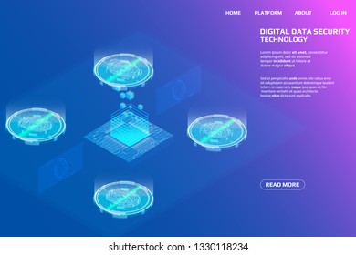 Digital Isometric Fingerprint Scanning Security System Data Access Protection Gadgets.
Abstract Authentication Futuristic Circle Circuit Board Panel Element Illustration Background.