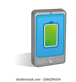 Digital isometric icon new smartphone tablet. Phone with full percentage of charge accumulator battery energy. Excellent condition work Modern illustration flat design cartoon technology.