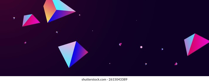 Digital Jewel Vector Panoramic Dark Violet Background. Cosmic Modern Triangle Magazine. Holographic Minimalist Stone Presentation. Magical Glass Scattered Design.