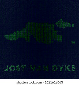 Digital Jost Van Dyke logo. Island symbol in hacker style. Binary code map of Jost Van Dyke with island name. Amazing vector illustration.