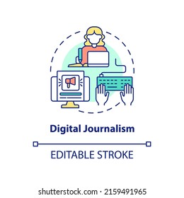 Digital journalism concept icon. Desired skill for future employment abstract idea thin line illustration. Isolated outline drawing. Editable stroke. Arial, Myriad Pro-Bold fonts used