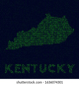 Digital Kentucky logo. US state symbol in hacker style. Binary code map of Kentucky with US state name. Stylish vector illustration.