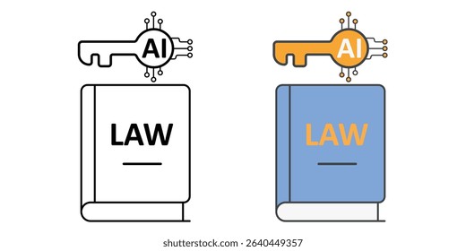 Digital key above a law book icon symbolizing secure access to legal data, encrypted legal records, and protected digital law files through smart legal technology.