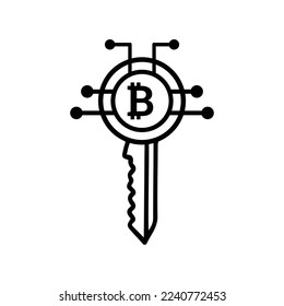 Digital, key, bitcoin, coin icon. Black vector graphics.