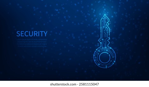 digital key cyber security technology blue background. virus protection malware. vector illustration fantastic technology.