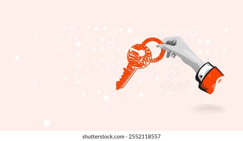 Digital key. Electronic key icon . Cyber security and access background. Collage Art Vector illustration