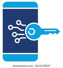 Digital Key Flat Blue Icon Vector Illustration