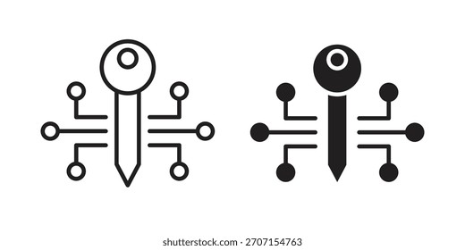 Digital key icon in a black stroke vector design and flat solid version on white background