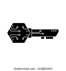 Digital key icon black and white vector illustration. Isolated on white background