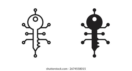 Digital key icon in flat and liner trendy style for app ui designs