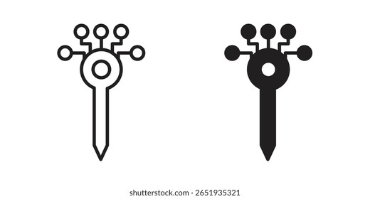Digital key icon. Flat and stroke versions. Graphic elements.