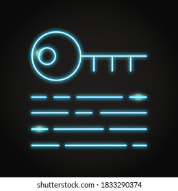 Icono de clave digital en estilo de línea de neón. Símbolo electrónico de protección y seguridad. Ilustración vectorial.