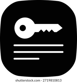 A digital key icon on a black background with horizontal lines below it
