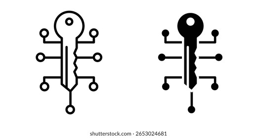 Digital key icon symbol set in black. line and flat icons
