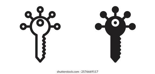 Digital key icons in outline and stroke versions