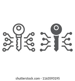 Digital key line and glyph icon, money and finance, security sign, vector graphics, a linear pattern on a white background, eps 10.