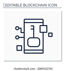 Digital key line icon. Cryptocurrency network access security. Virtual cabinet. Digital money, finance system. Digital asset. Isolated vector illustration. Editable stroke