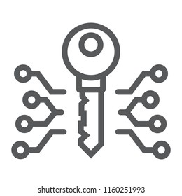 Digital Key Line Icon, Money And Finance, Security Sign, Vector Graphics, A Linear Pattern On A White Background, Eps 10.