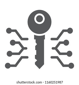 Digital key thin glyph icon, money and finance, security sign, vector graphics, a solid pattern on a white background, eps 10.