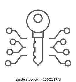 Digital key thin line icon, money and finance, security sign, vector graphics, a linear pattern on a white background, eps 10.