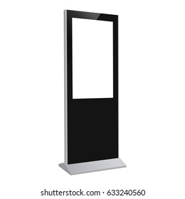 Digital kiosk LED display ViewSonic, industry-standard PC, electronic poster with blank screen. Mockup to showcasing information or advertising projects. Vector illustration