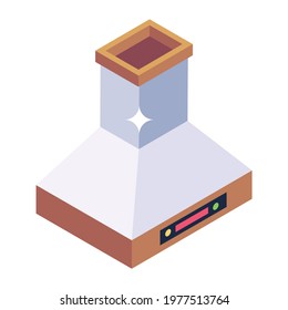 Digital kitchen air compressor, isometric icon of smart hood 