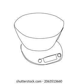 Digital kitchen scales with bowl continuous line drawing. One line art of home appliance, kitchen, electrical, salter, pantry.