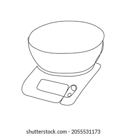 Digital kitchen scales continuous line drawing. One line art of home appliance, kitchen, electrical, salter, pantry.