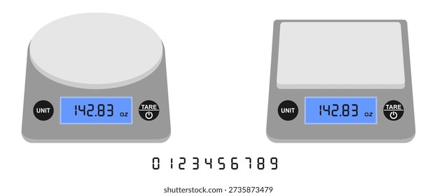 digital kitchen scales, vector illustration isolated on white background.