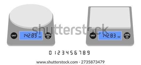 digital kitchen scales, vector illustration isolated on white background.