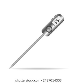 Digital kitchen thermometer realistic vector illustration. Food temperature, kitchen equipment.