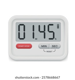 Digital kitchen timer with a large and easy to read display that shows minutes and seconds, designed to accurately count time during cooking