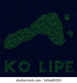 Digital Ko Lipe Logo. Inselsymbol im Hackerstil. Binärkode Karte von Ko Lipe mit Inselnamen. Schöne Vektorillustration.
