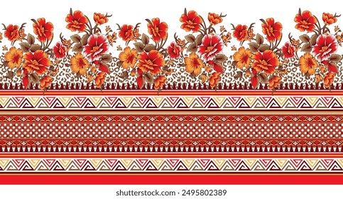 digital  Kurti  borders print flower hd