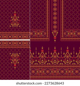 digital  kurti  front part and seleev illustrator vector design