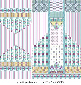 digital  kurti  front part and seleev illustrator vector design