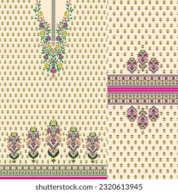 digital  kurti  front part and seleev illustrator vector design