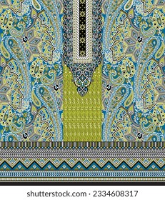 digital  kurti  front part and seleev illustrator vector design