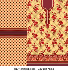 digital  kurti  front part and seleev illustrator vector design