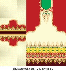 digital  kurti  front part and seleev illustrator vector design