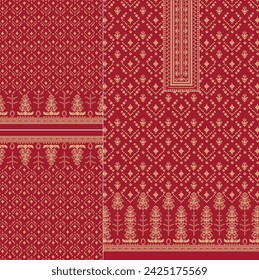 digital  kurti  front part and seleev illustrator vector design