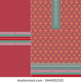 digital  kurti  front part and seleev illustrator vector design