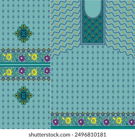 Digital  Kurti  Front Part and Seleev Illustrator Vector Design