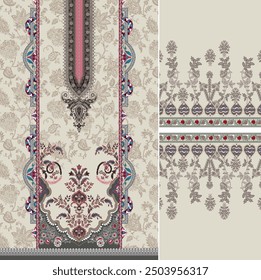 Digital  Kurti  Front Part and Seleev Illustrator Vector Design