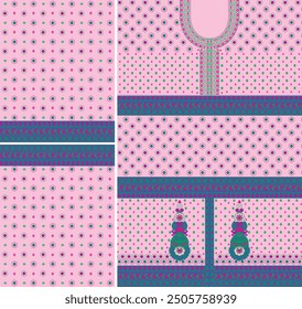 Digital  Kurti  Front Part and Seleev Illustrator Vector Design